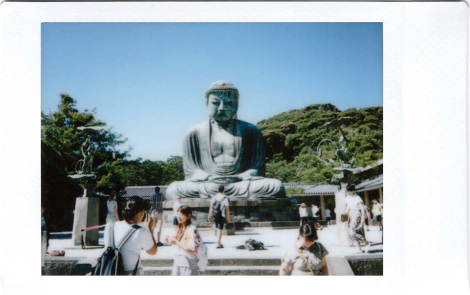 Polaroid of the big buddha statue at Kamakura; Japan
