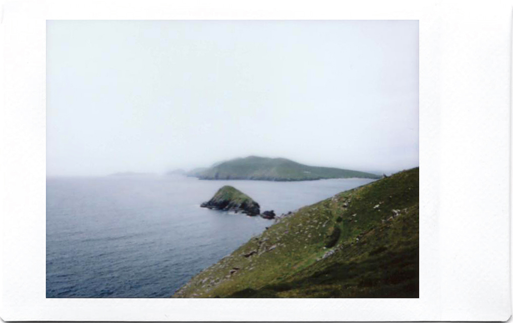 Fujifilm Instax Polaroid of Cliffs and ocean at Slea Head Drive; Dingle Peninsula; West Atlantic Way; Ireland