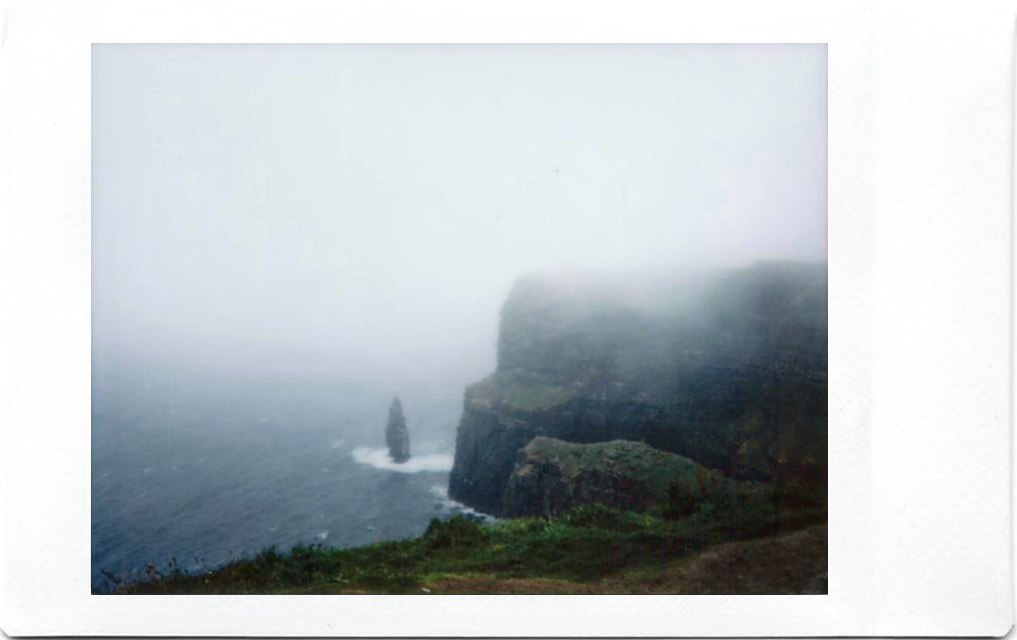 Fujifilm Instax Polaroid of Cliffs of Moher at a foggy day; West Atlantic Way; Ireland